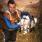 Pan Jacek Kramarz z małymi kozami. 
